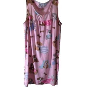 Comfy Nick & Nora Sleeveless Nightgown Teddy Bears and Puppy Dogs Large